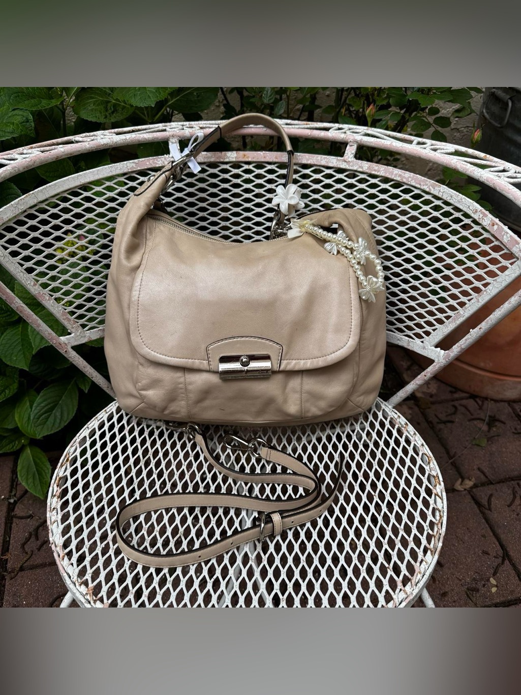Large Coach Beige Slouchy Shoulder Bag